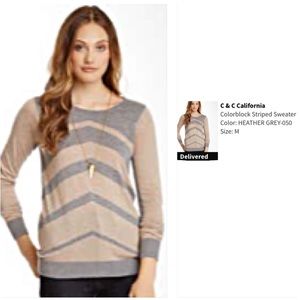 C & C CALIFORNIA COLORBLOCK STRIPED SWEATER GREY M